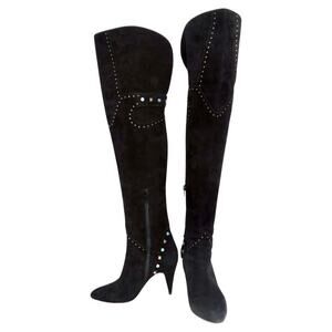 Valentino rockstud Rolling Over The Knee Black boots Suede Leather 39